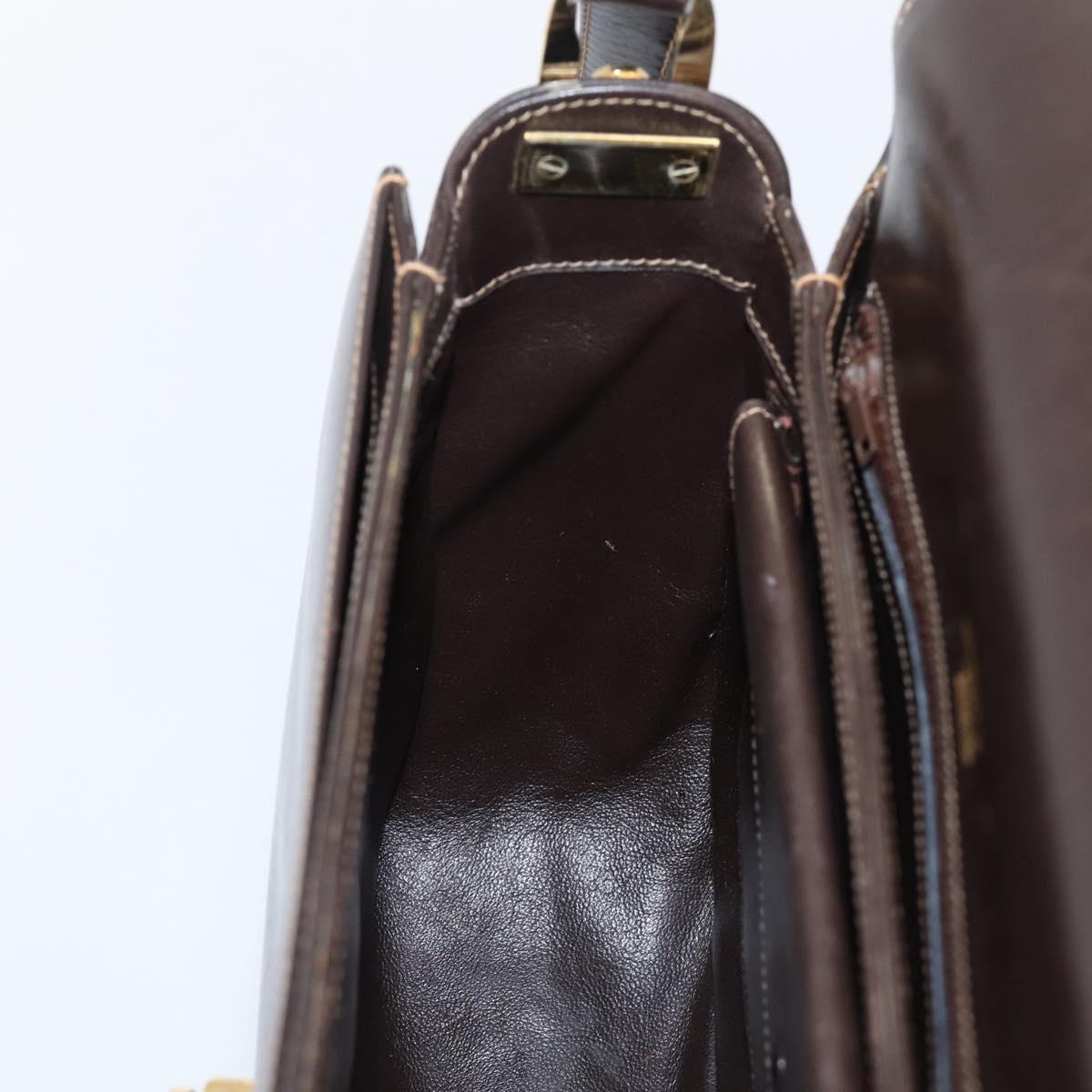 GUCCI Shoulder Bag Leather Brown Gold Auth 209942V