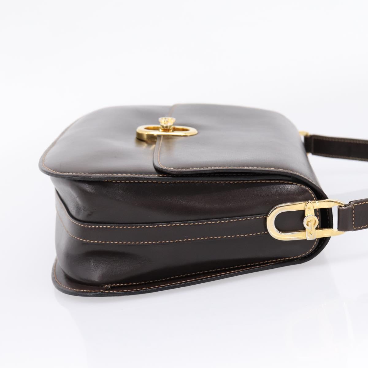 GUCCI Shoulder Bag Leather Brown Gold Auth 209942V