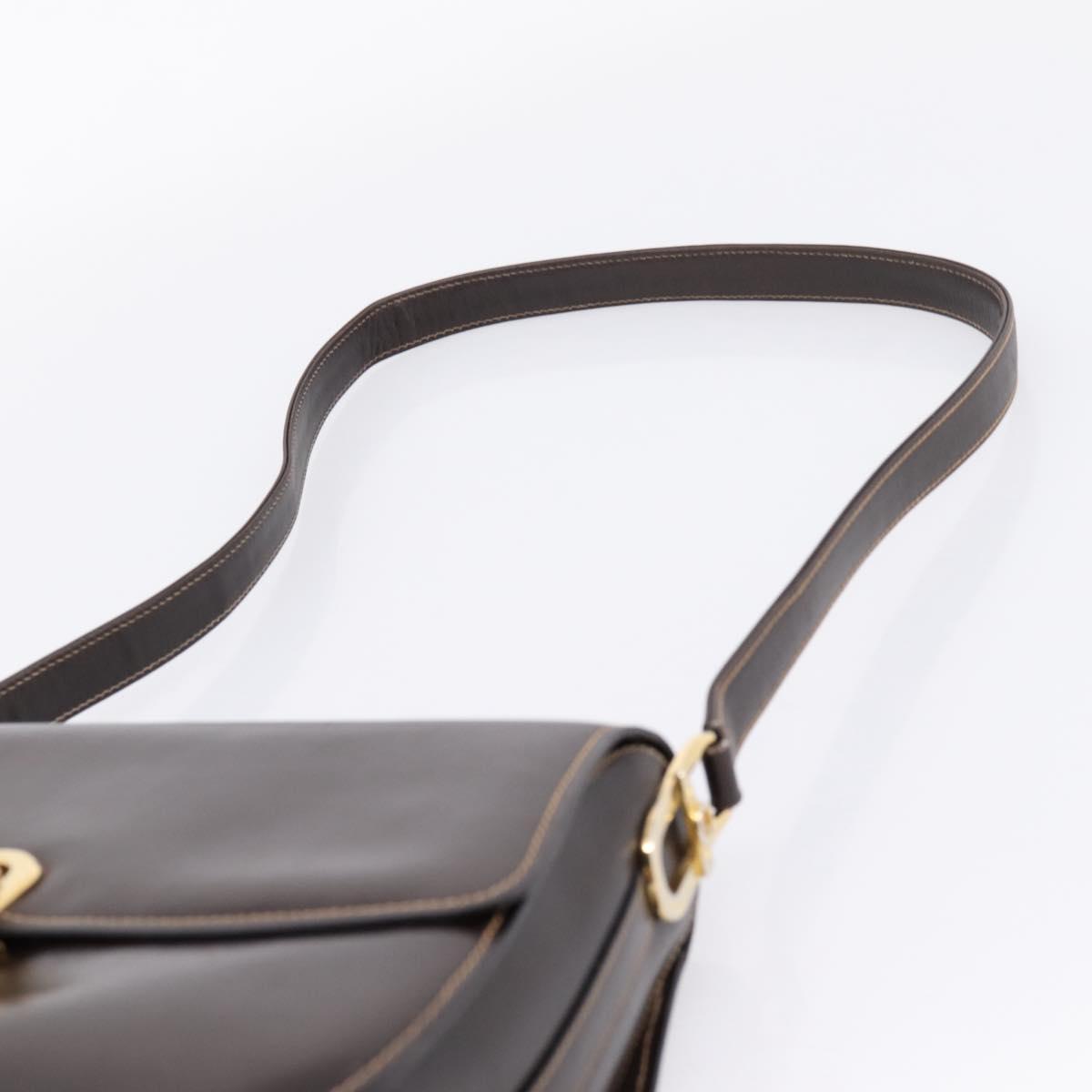 GUCCI Shoulder Bag Leather Brown Gold Auth 209942V