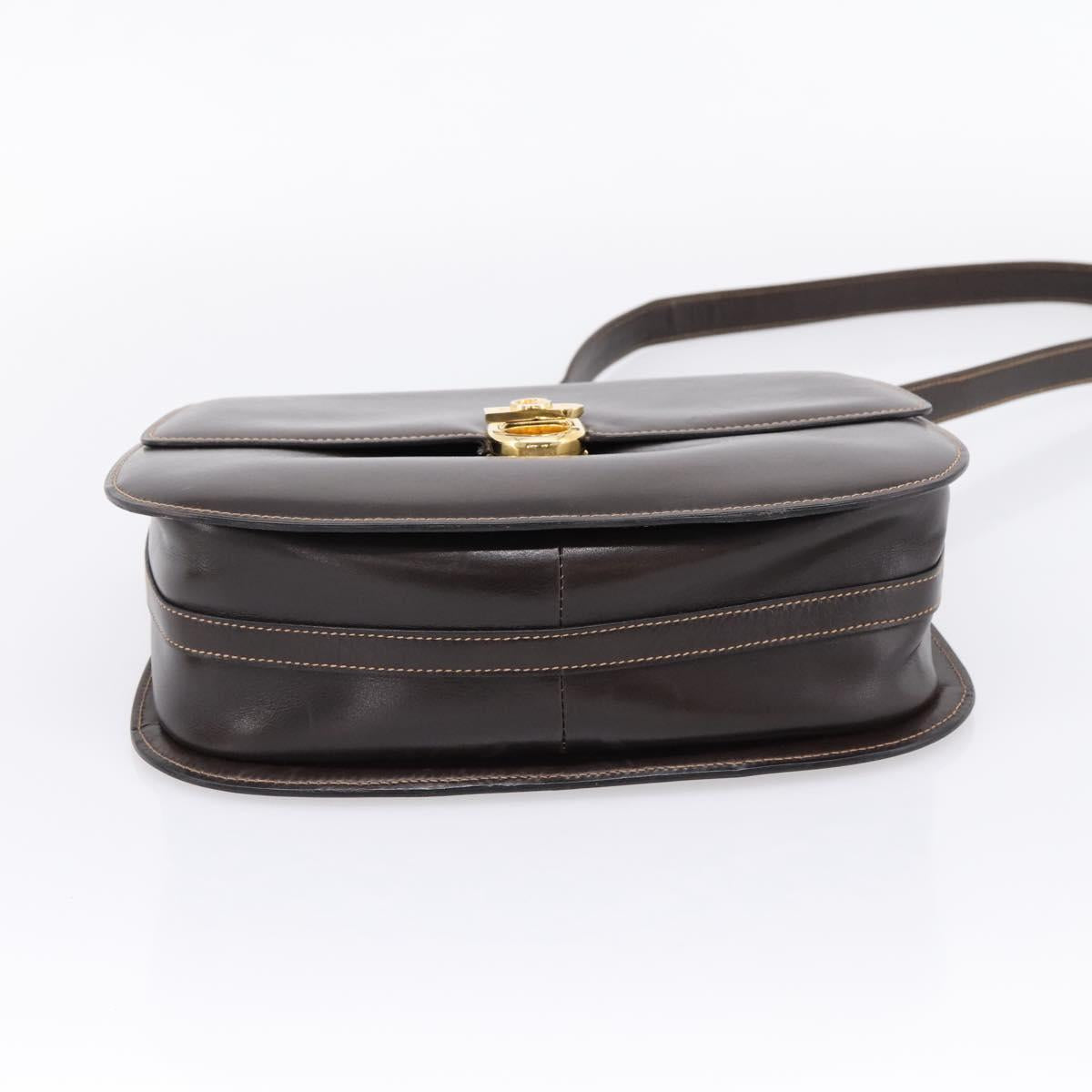GUCCI Shoulder Bag Leather Brown Gold Auth 209942V