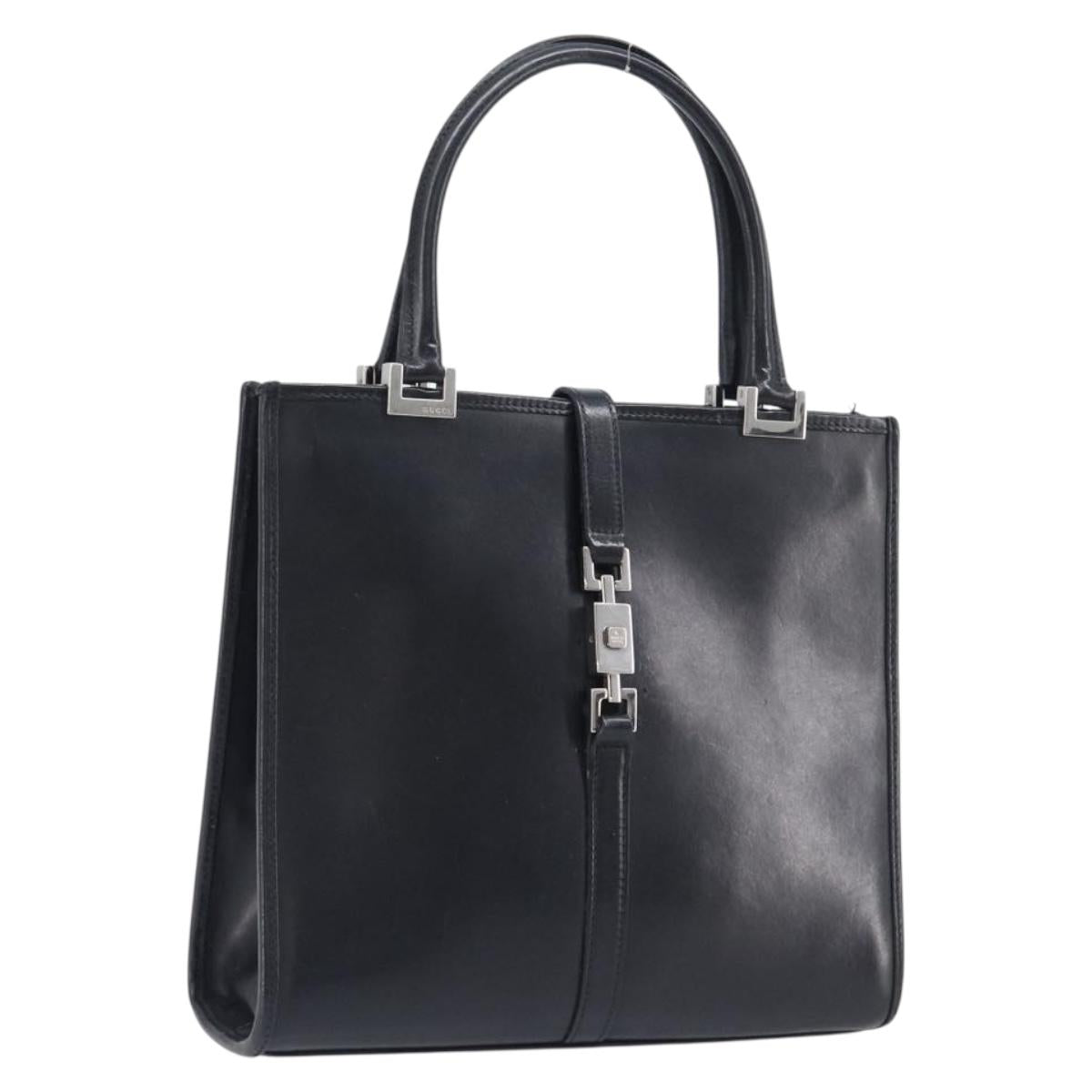 GUCCI Jackie Hand Bag Leather Black Silver 002 1065 Auth 209943V