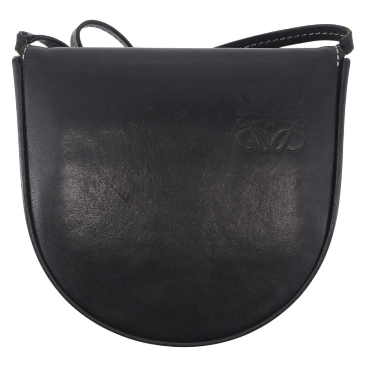 LOEWE Shoulder Pouch Heel Pouch Leather Black Auth 209944