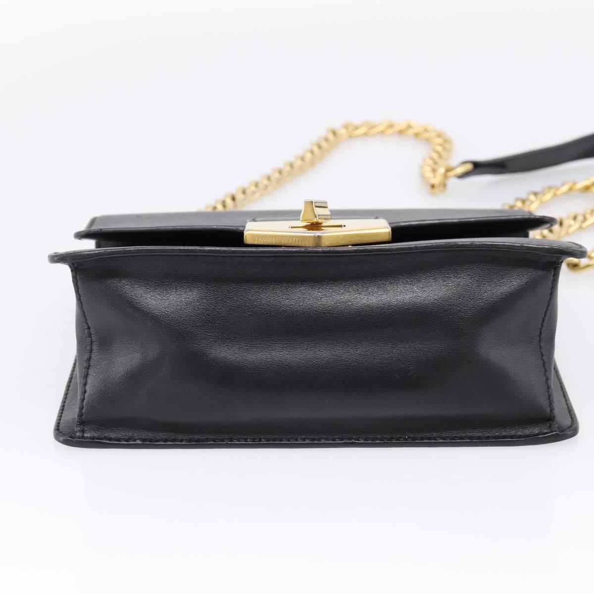 PRADA Chain Shoulder Bag Safiano Leather Black Gold Auth 209945V