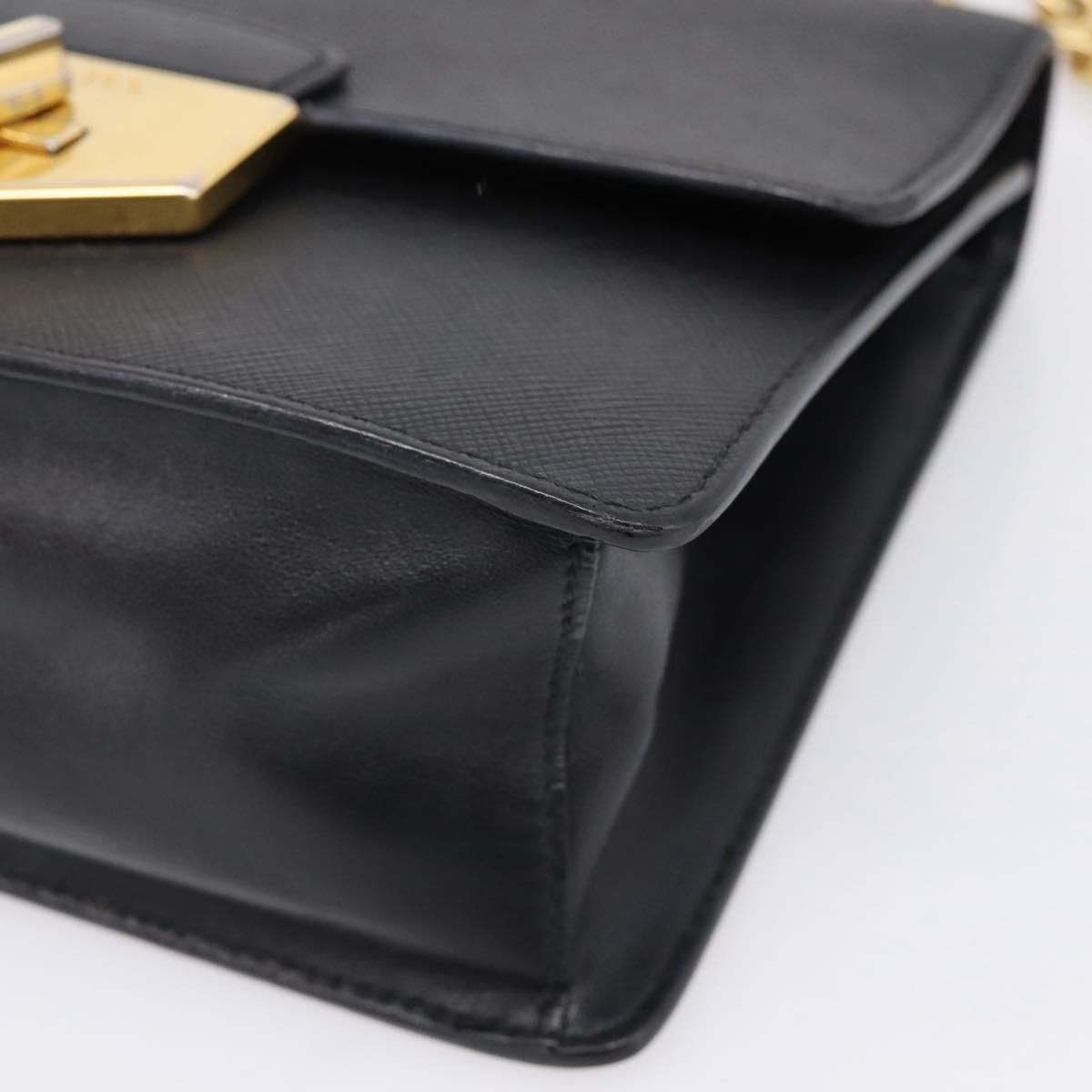 PRADA Chain Shoulder Bag Safiano Leather Black Gold Auth 209945V
