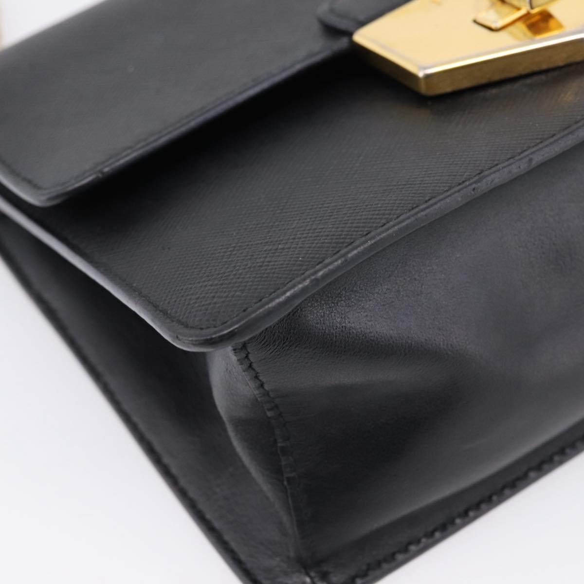 PRADA Chain Shoulder Bag Safiano Leather Black Gold Auth 209945V