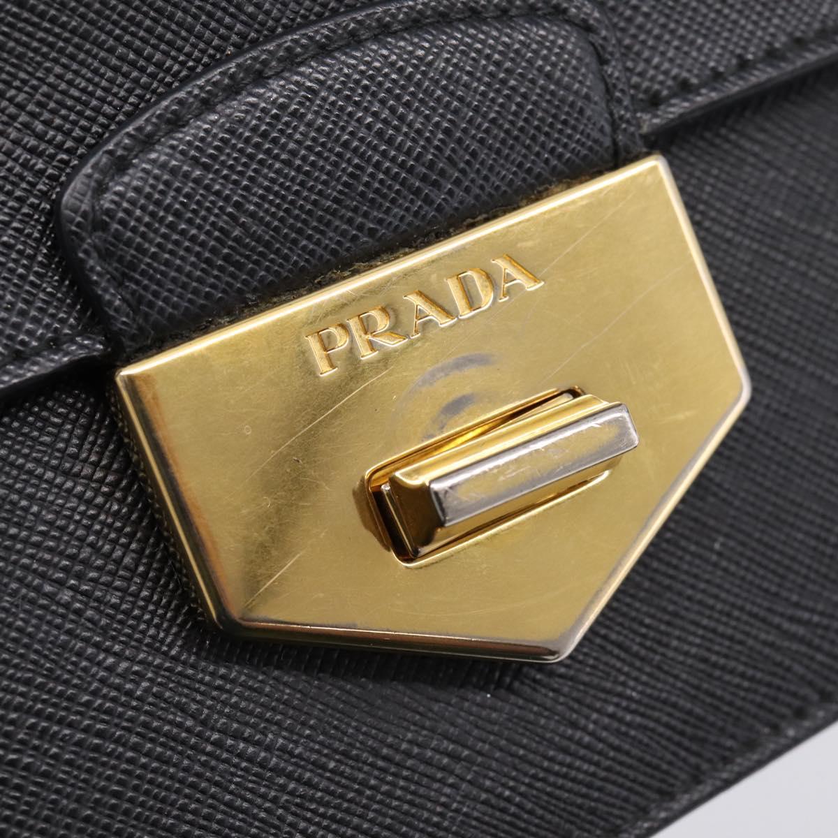 PRADA Chain Shoulder Bag Safiano Leather Black Gold Auth 209945V