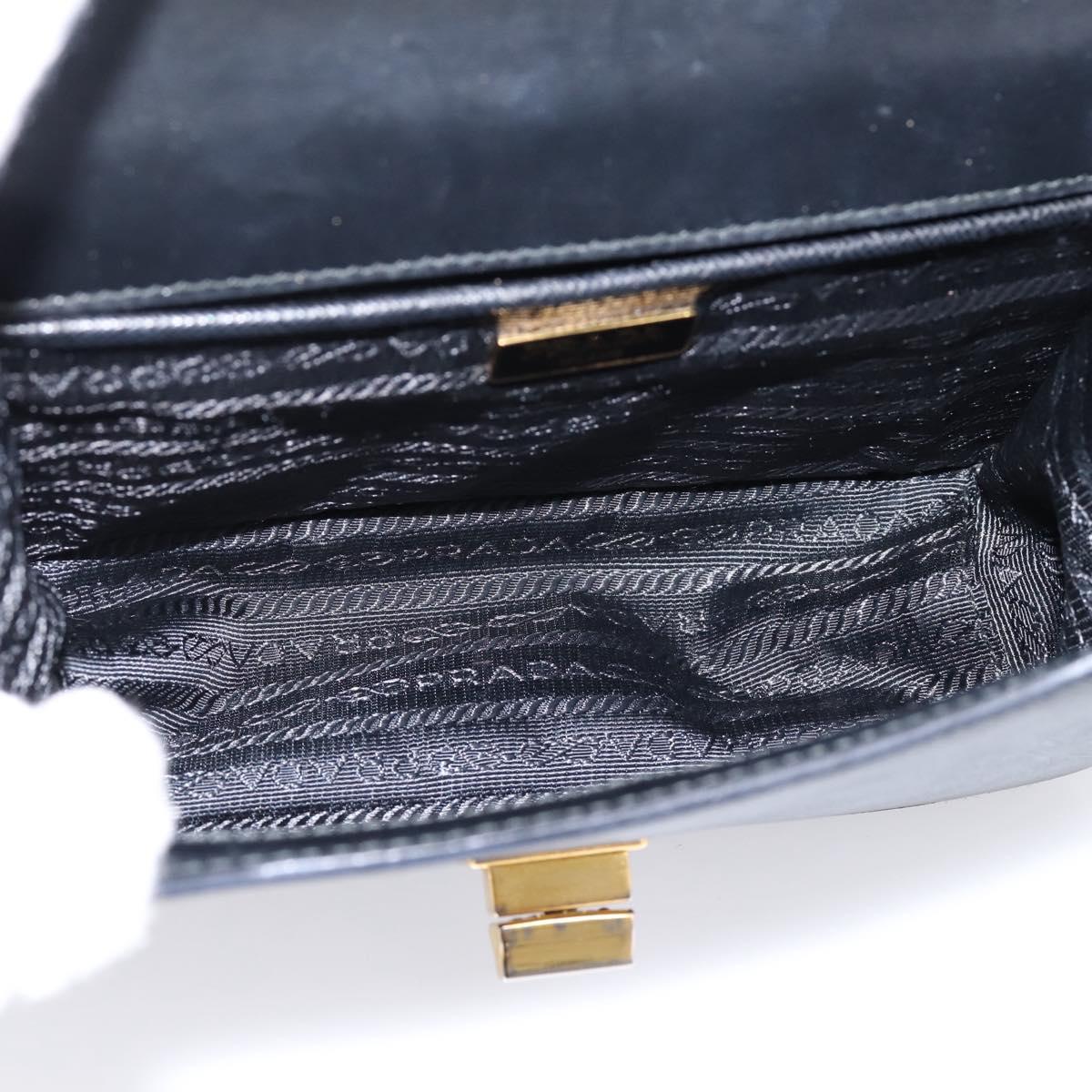 PRADA Chain Shoulder Bag Safiano Leather Black Gold Auth 209945V