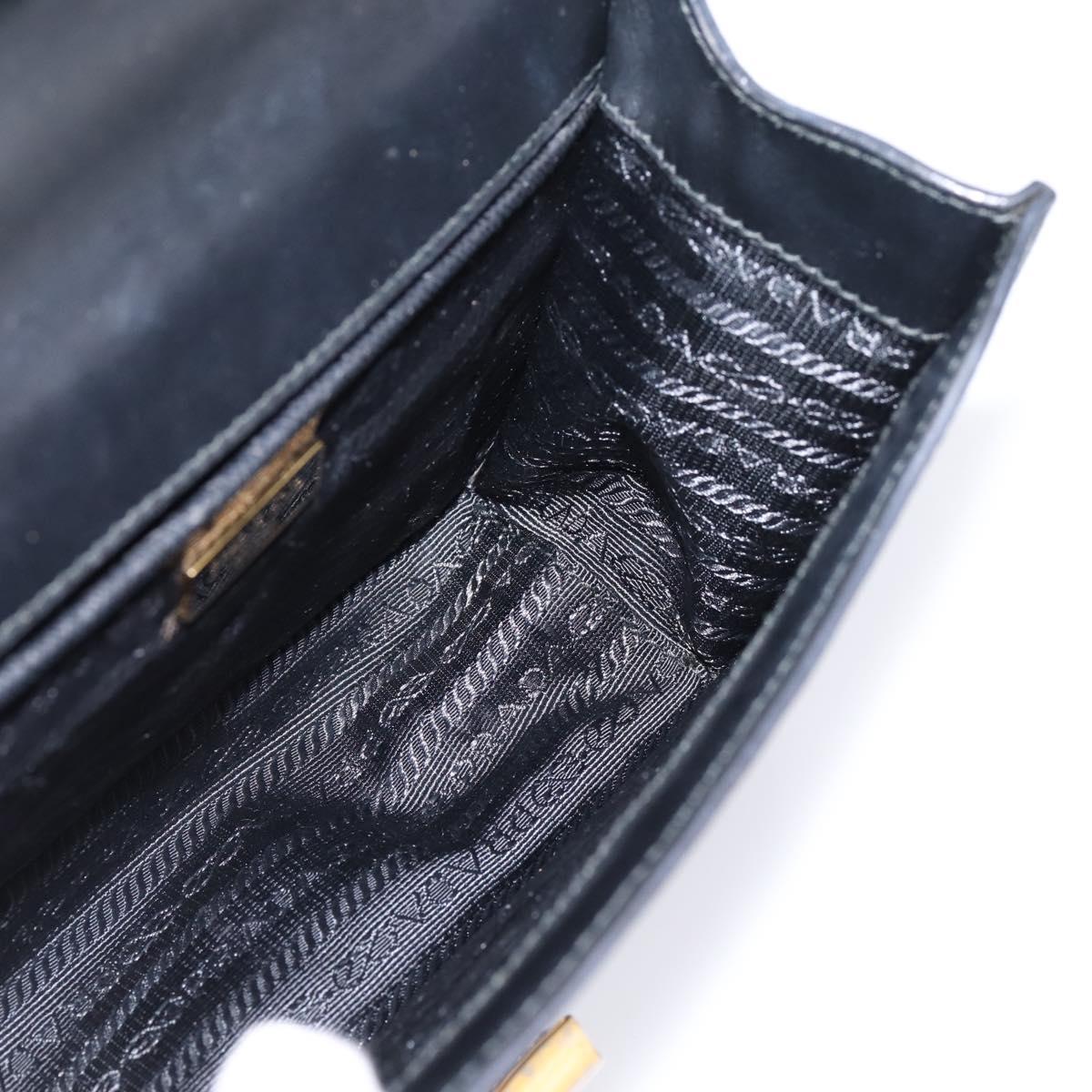 PRADA Chain Shoulder Bag Safiano Leather Black Gold Auth 209945V