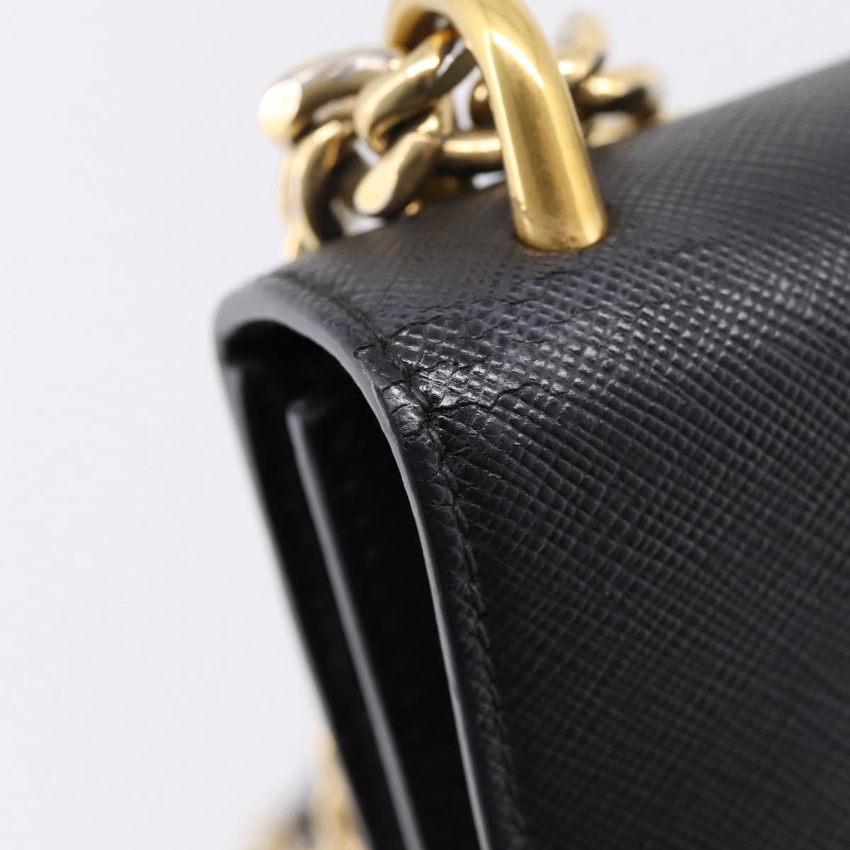 PRADA Chain Shoulder Bag Safiano Leather Black Gold Auth 209945V
