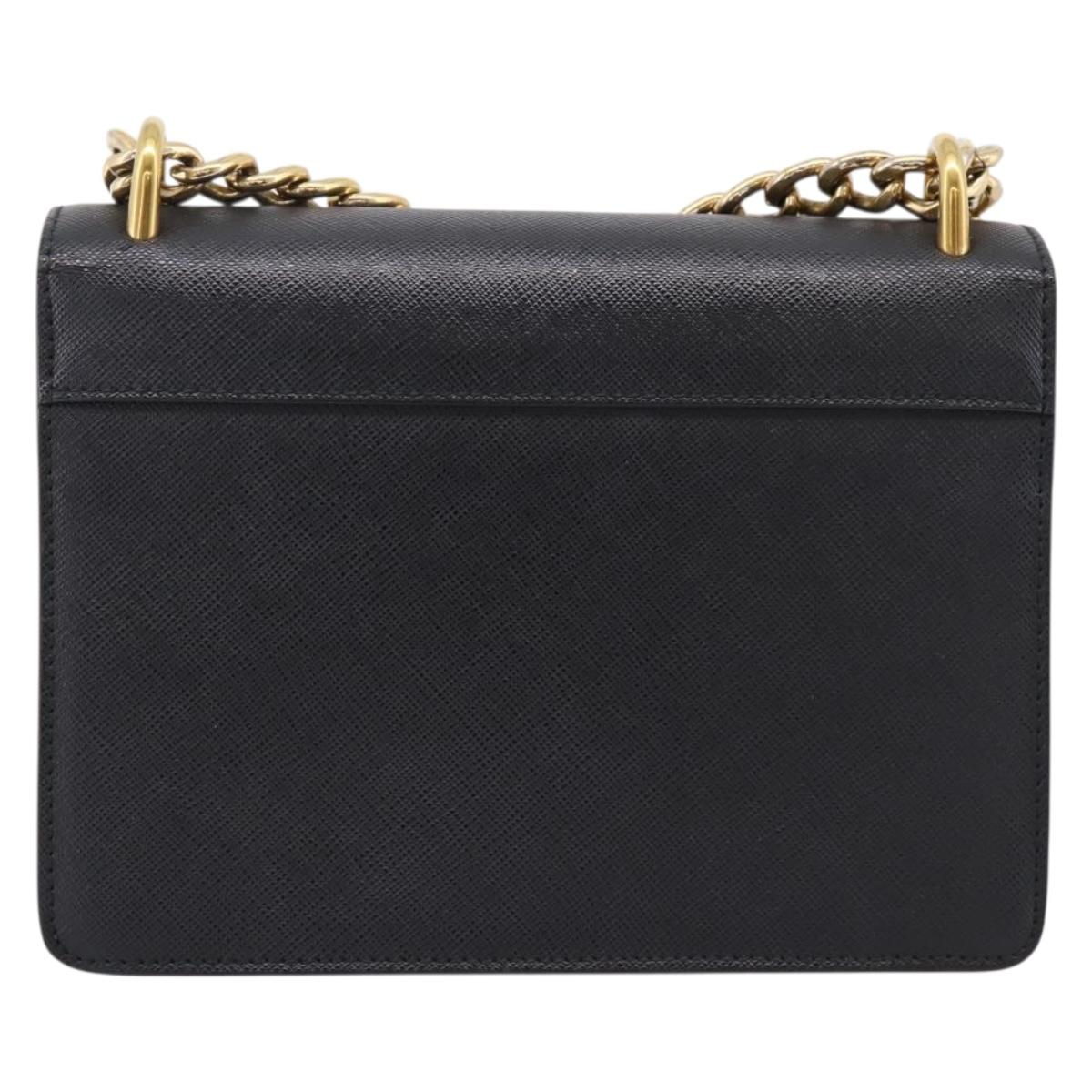 PRADA Chain Shoulder Bag Safiano Leather Black Gold Auth 209945V