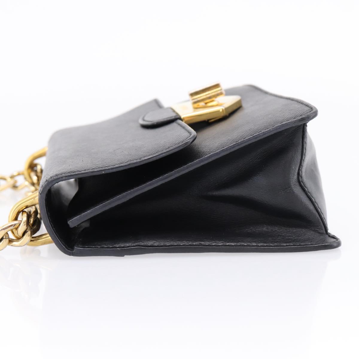PRADA Chain Shoulder Bag Safiano Leather Black Gold Auth 209945V