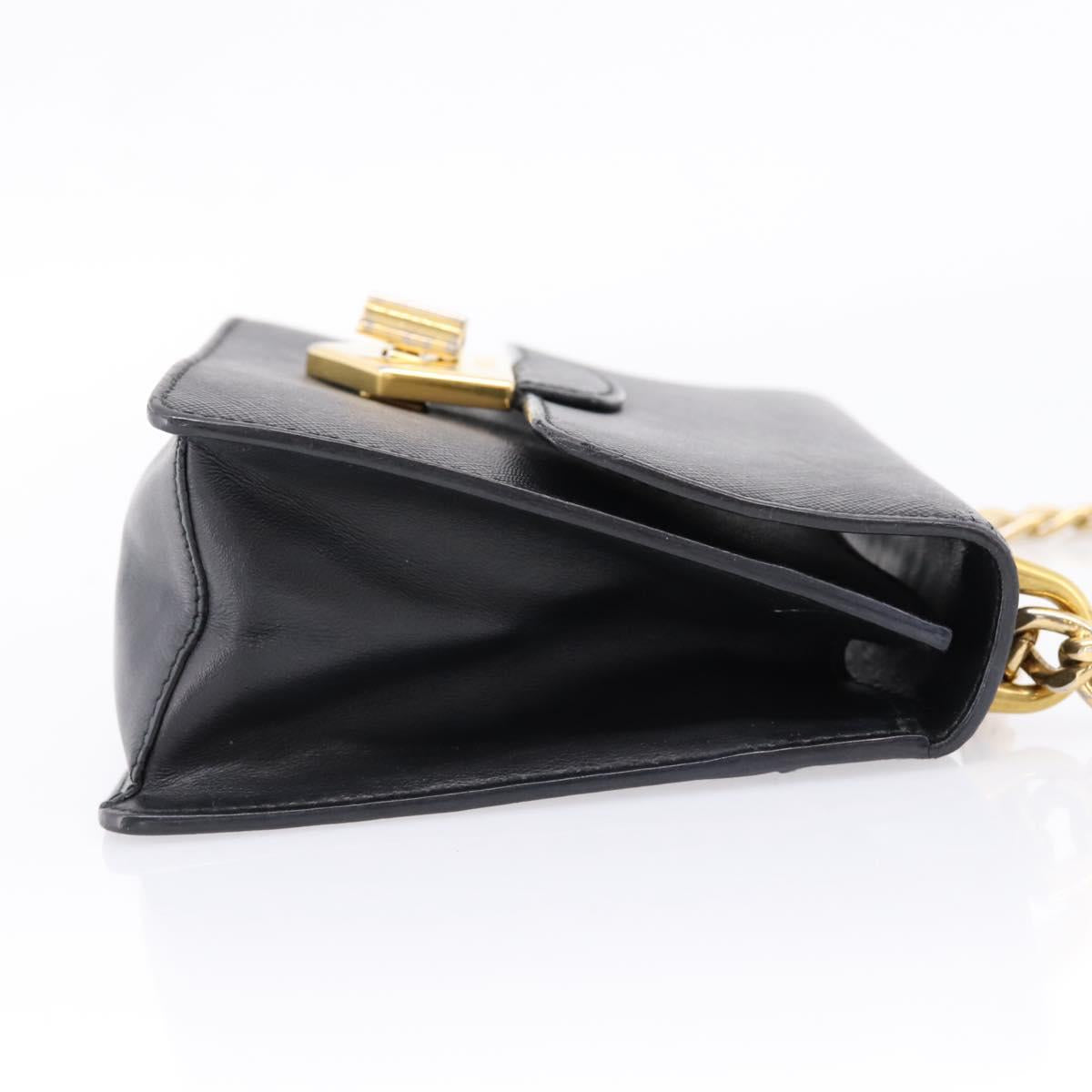 PRADA Chain Shoulder Bag Safiano Leather Black Gold Auth 209945V