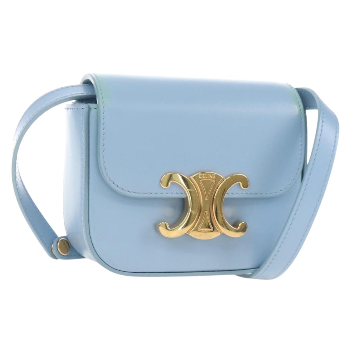 CELINE Triomphe Mini Claude Shoulder Bag Leather Light Blue Auth 209947V