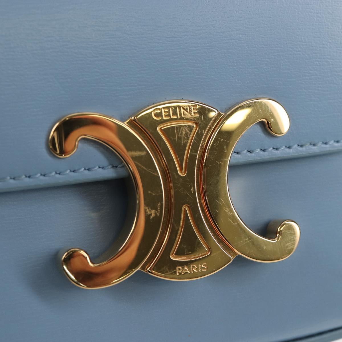 CELINE Triomphe Mini Claude Shoulder Bag Leather Light Blue Auth 209947V