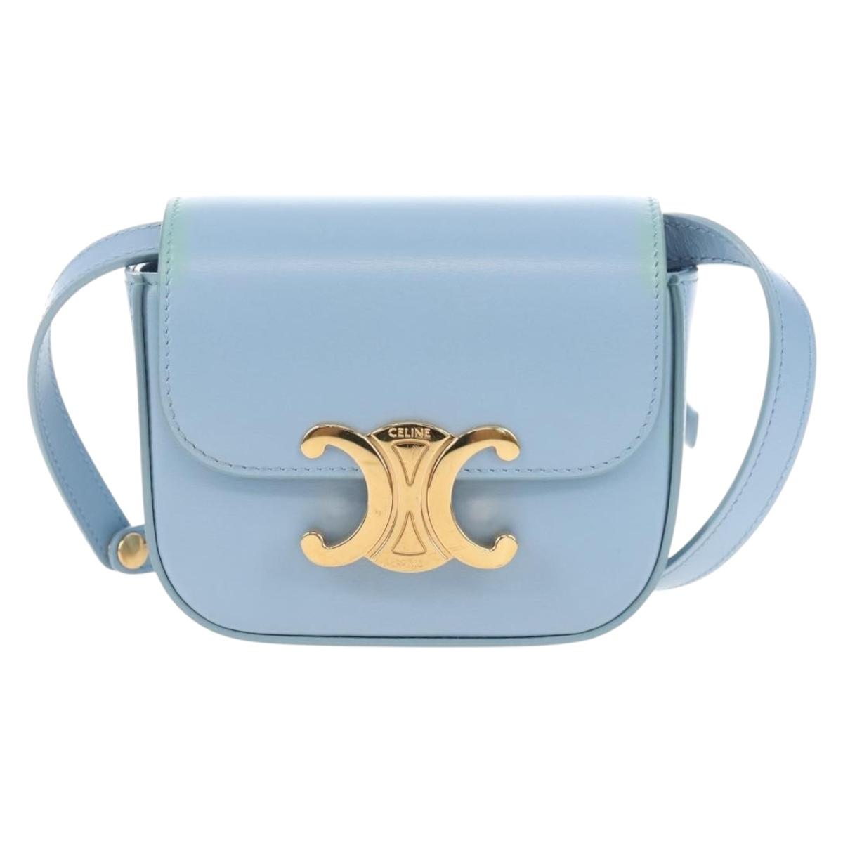 CELINE Triomphe Mini Claude Shoulder Bag Leather Light Blue Auth 209947V