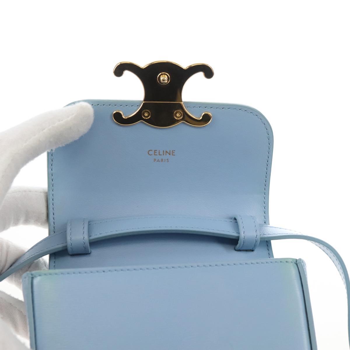 CELINE Triomphe Mini Claude Shoulder Bag Leather Light Blue Auth 209947V