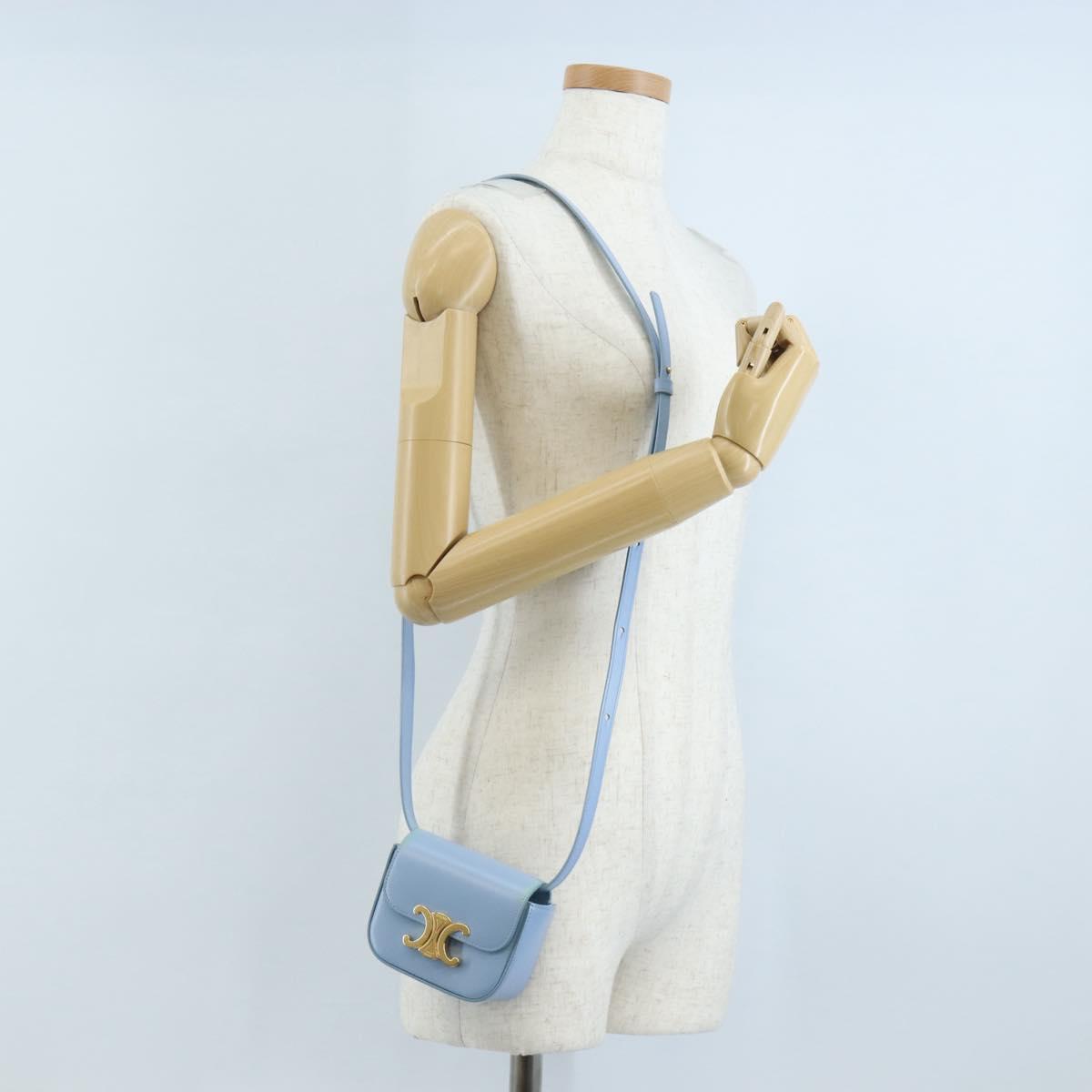 CELINE Triomphe Mini Claude Shoulder Bag Leather Light Blue Auth 209947V