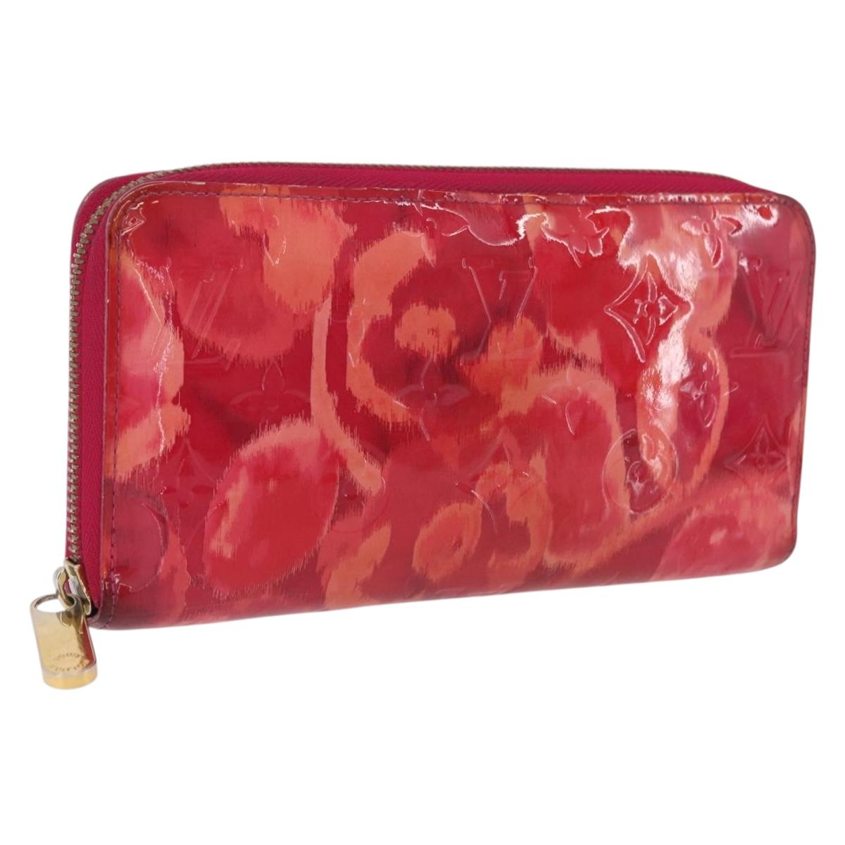 LOUIS VUITTON Monogram Vernis Ikat Flower Zippy Wallet Pink M90019 Auth 209948A