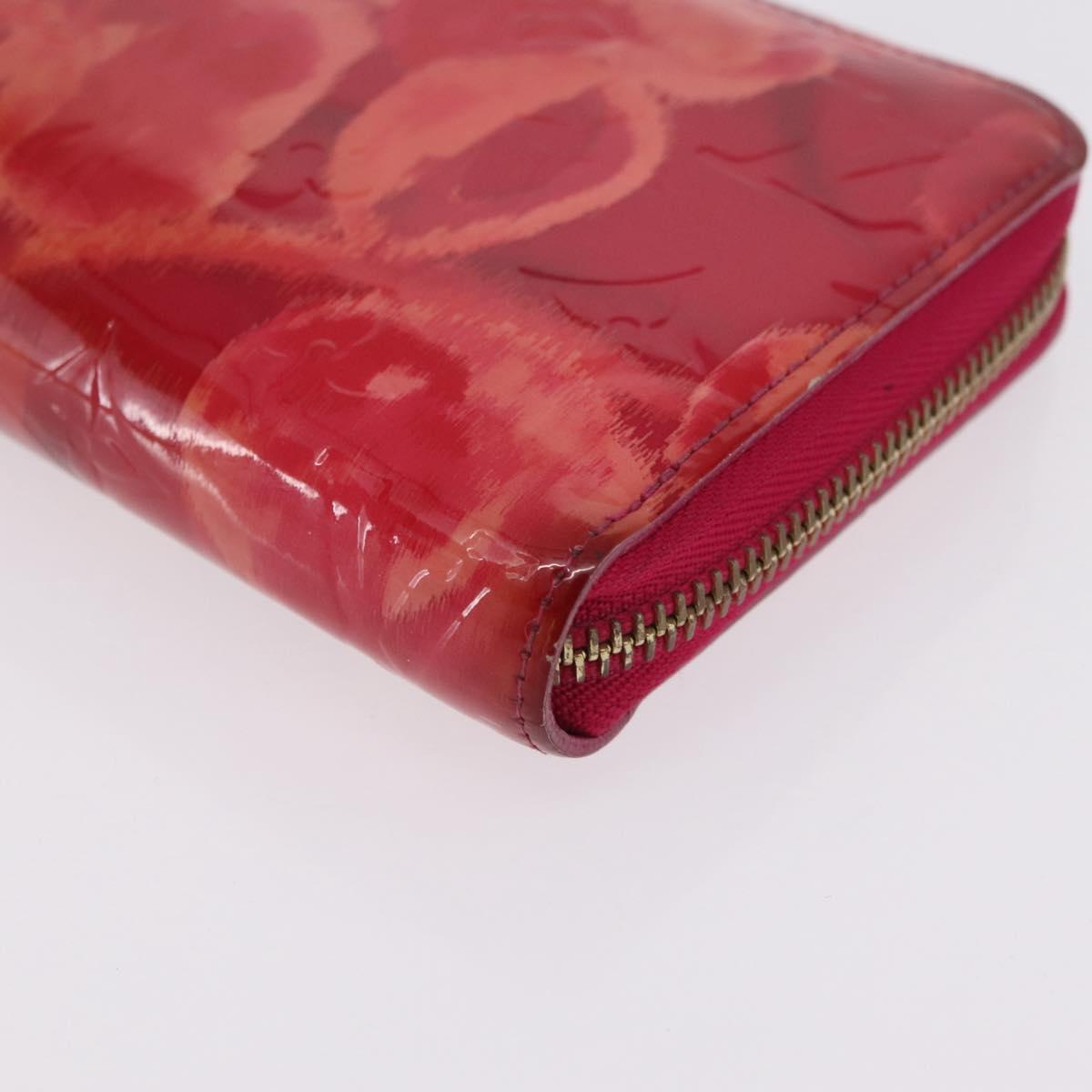 LOUIS VUITTON Monogram Vernis Ikat Flower Zippy Wallet Pink M90019 Auth 209948A