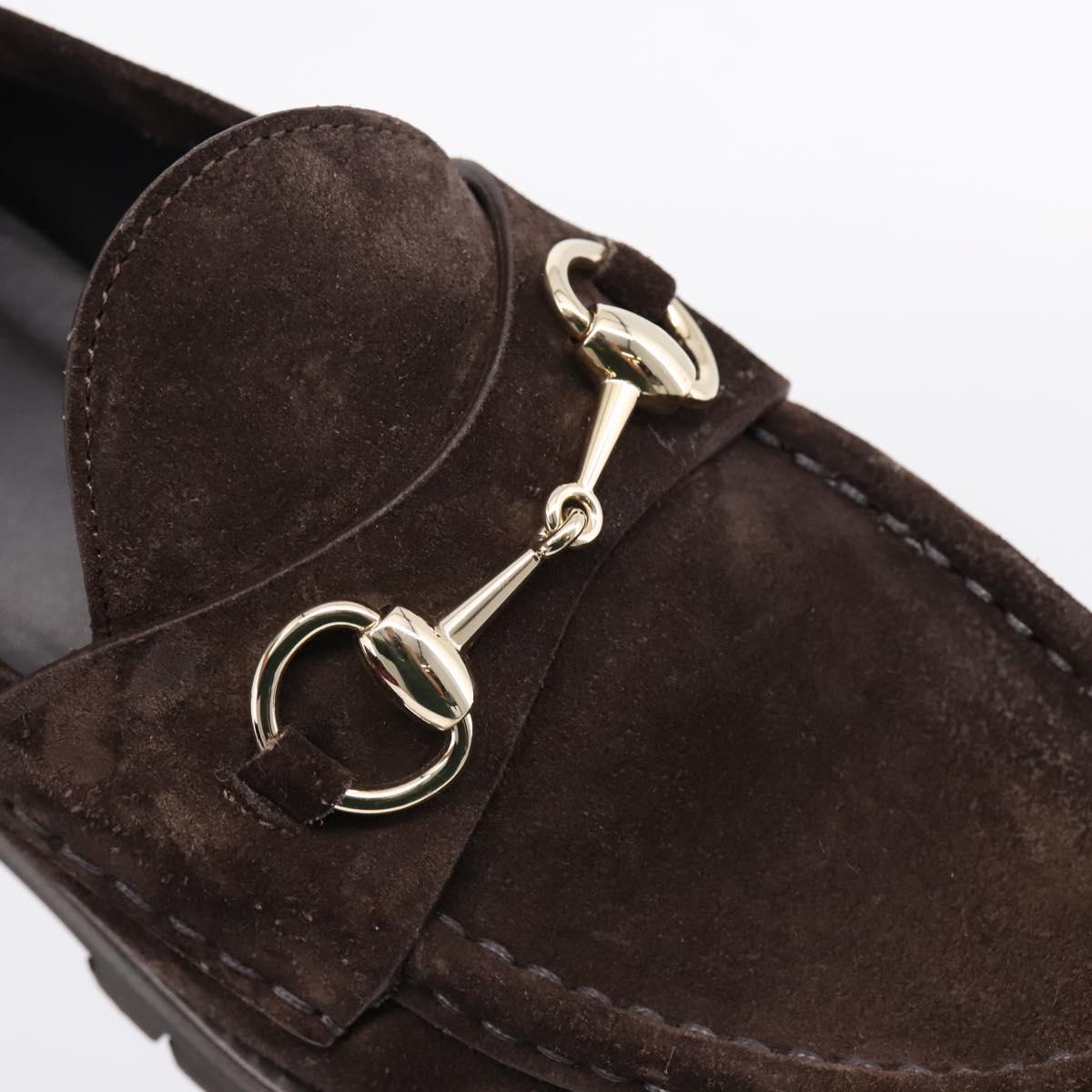 GUCCI Horsebit Loafers Suede 23.5 cm Brown Gold Auth 209950V
