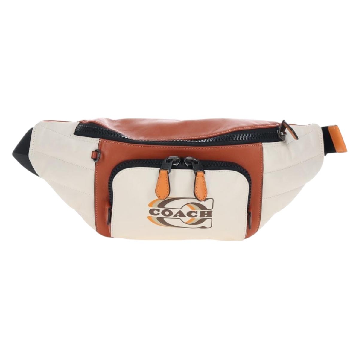 Coach Body Bag Leather Brown White Auth 209957A