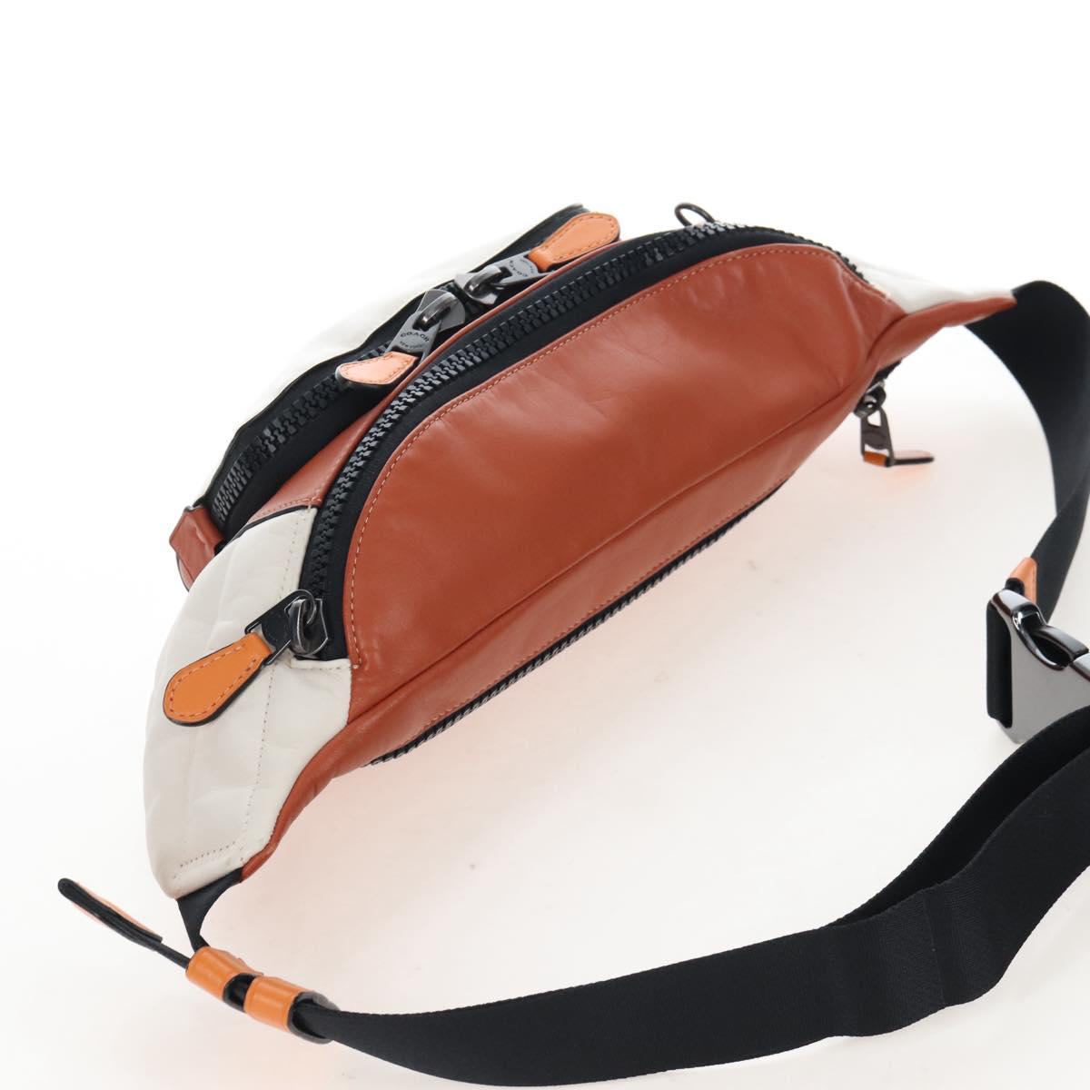 Coach Body Bag Leather Brown White Auth 209957A