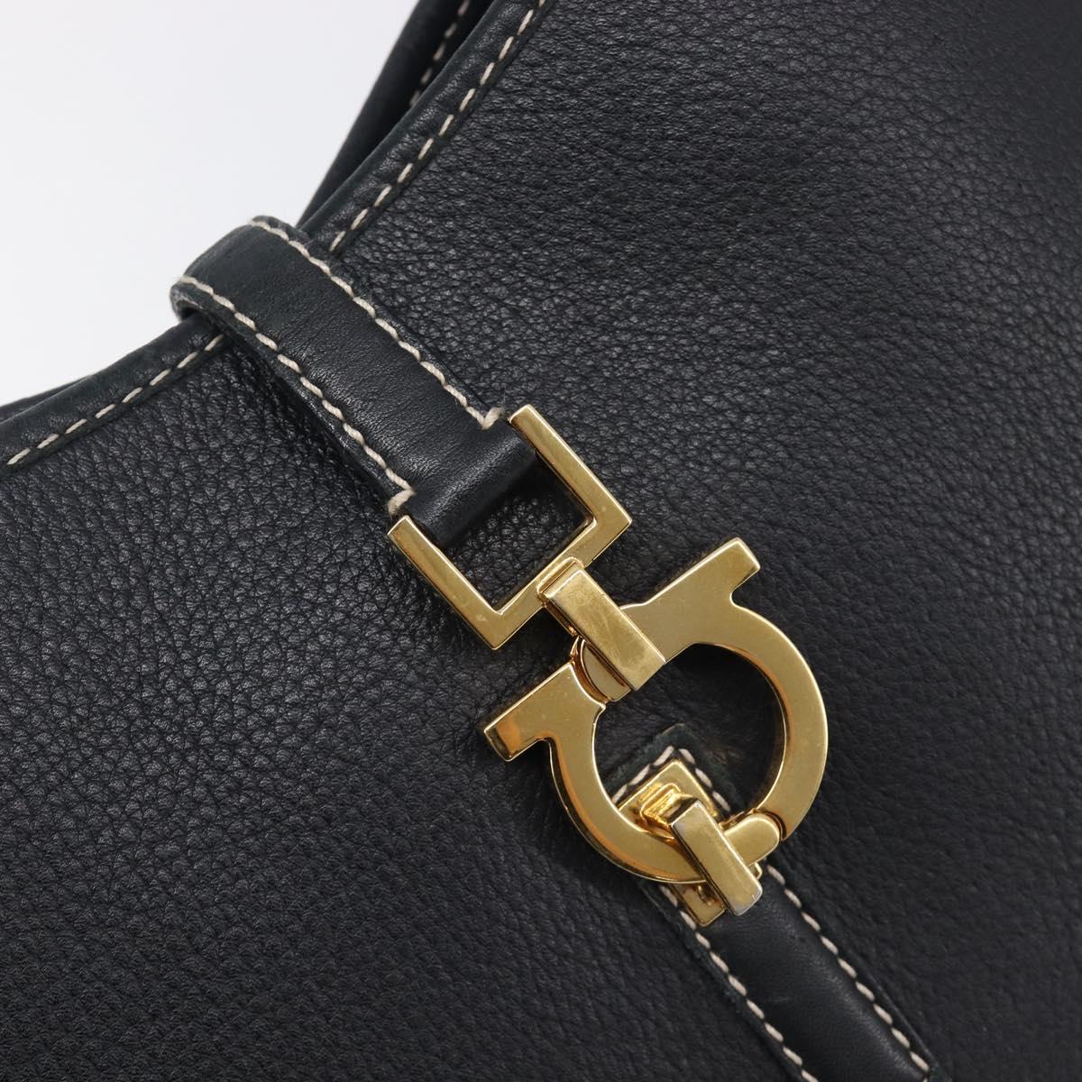 Salvatore Ferragamo Gancini Shoulder Bag Leather Black Gold Auth 209958A