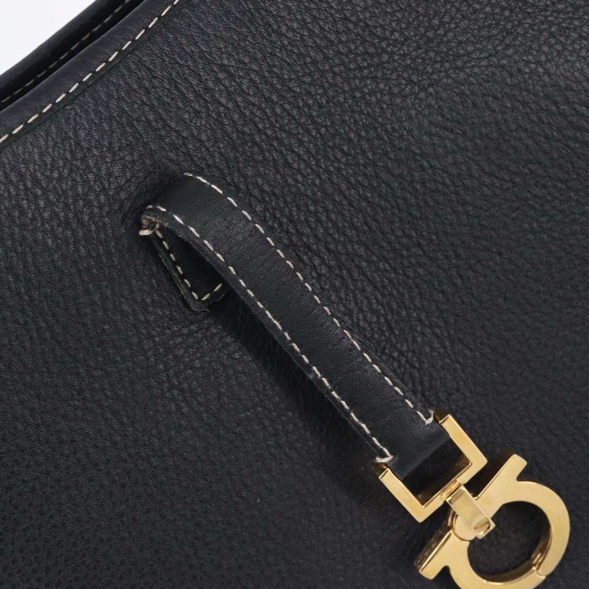 Salvatore Ferragamo Gancini Shoulder Bag Leather Black Gold Auth 209958A