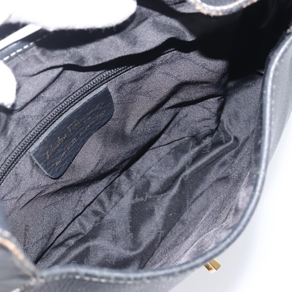 Salvatore Ferragamo Gancini Shoulder Bag Leather Black Gold Auth 209958A