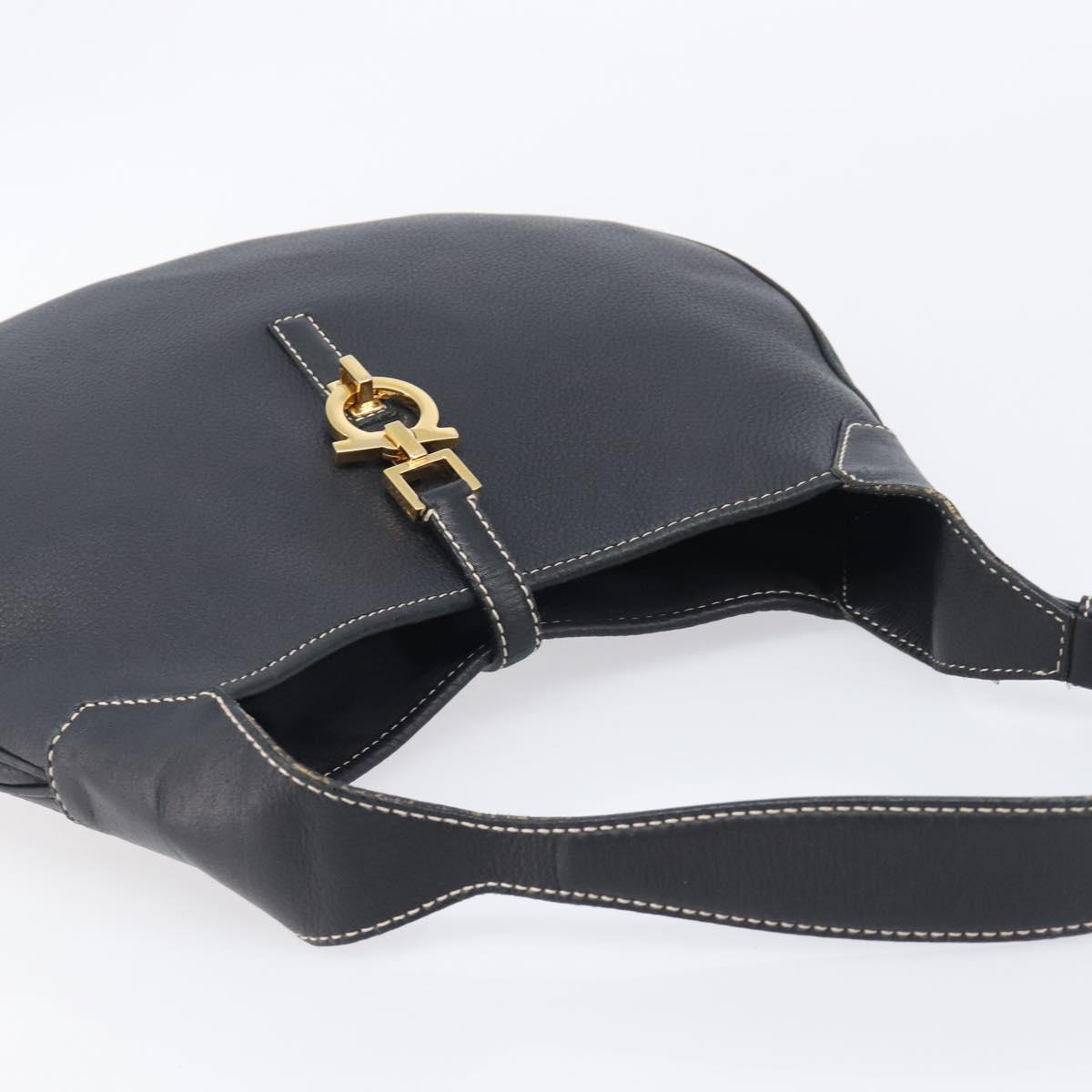 Salvatore Ferragamo Gancini Shoulder Bag Leather Black Gold Auth 209958A