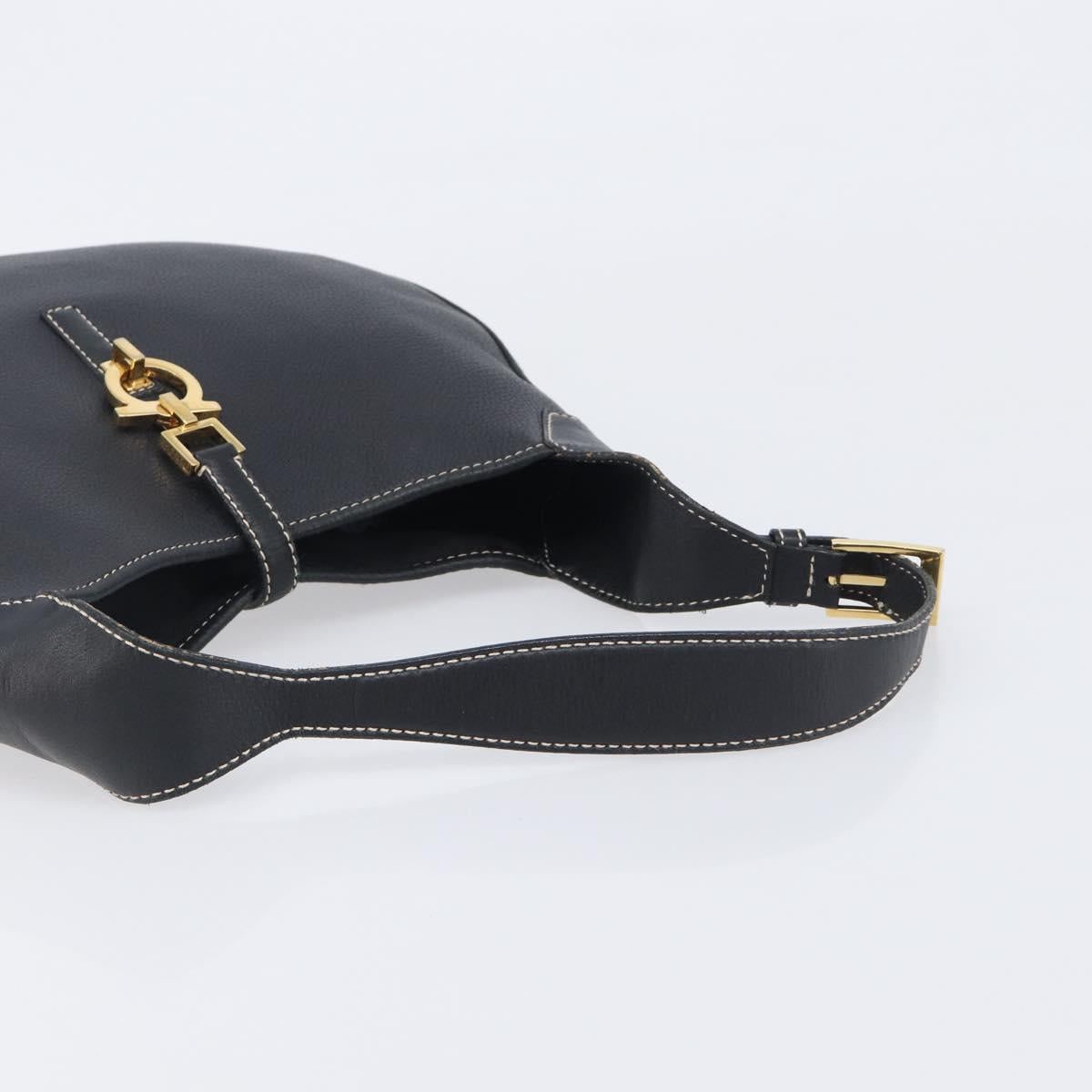 Salvatore Ferragamo Gancini Shoulder Bag Leather Black Gold Auth 209958A