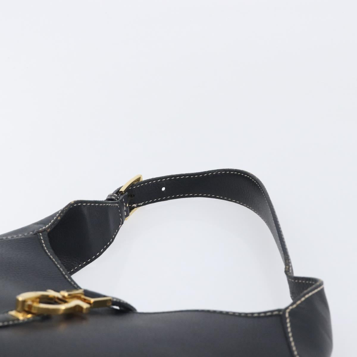 Salvatore Ferragamo Gancini Shoulder Bag Leather Black Gold Auth 209958A