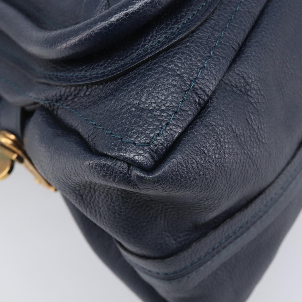 Chloe Paraty Hand Bag Leather 2way Navy Gold Auth 209959V