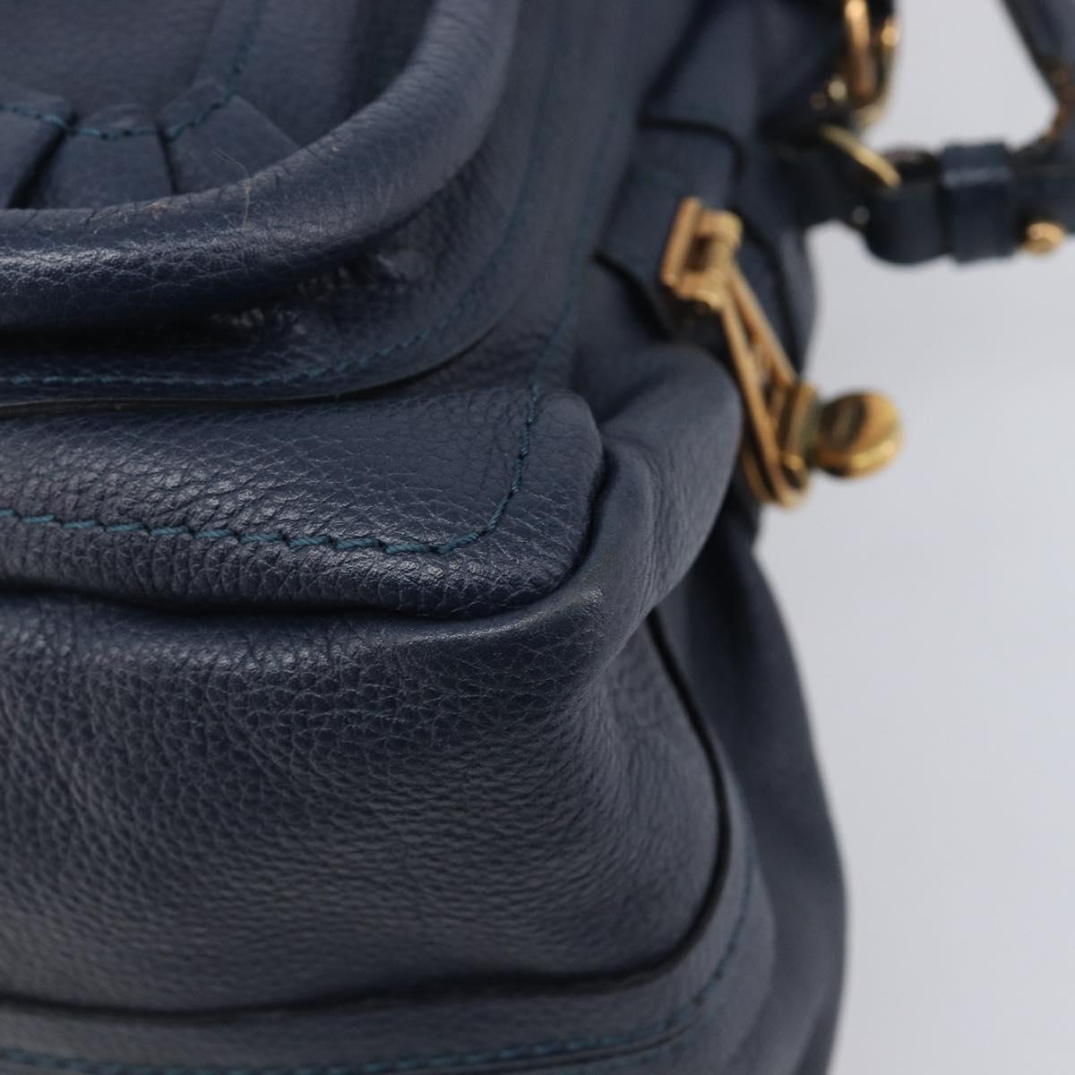 Chloe Paraty Hand Bag Leather 2way Navy Gold Auth 209959V