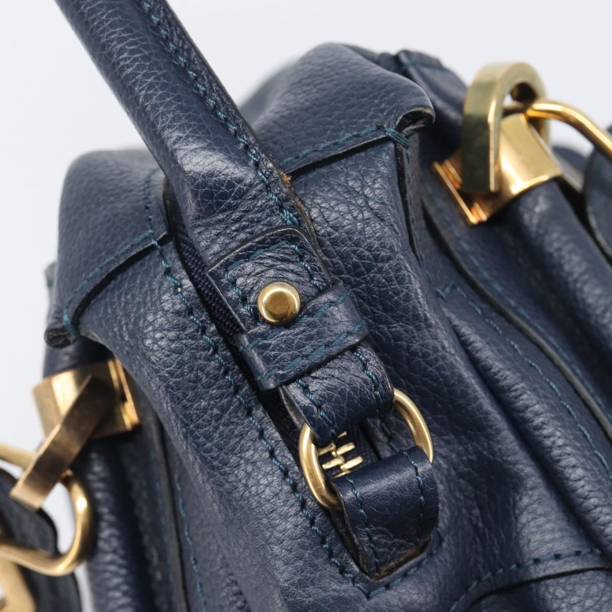 Chloe Paraty Hand Bag Leather 2way Navy Gold Auth 209959V