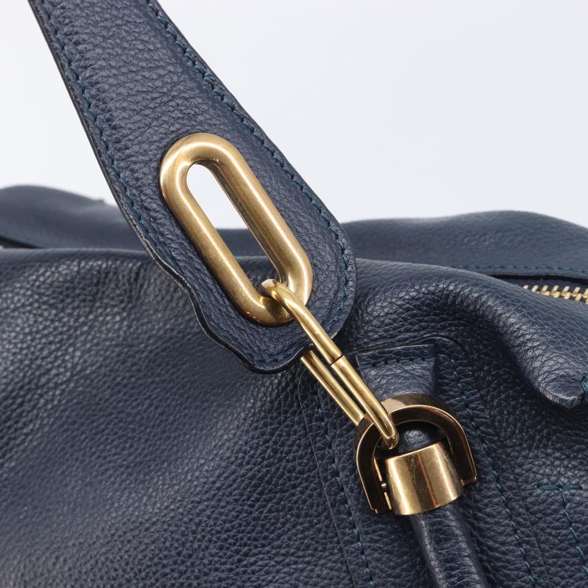 Chloe Paraty Hand Bag Leather 2way Navy Gold Auth 209959V
