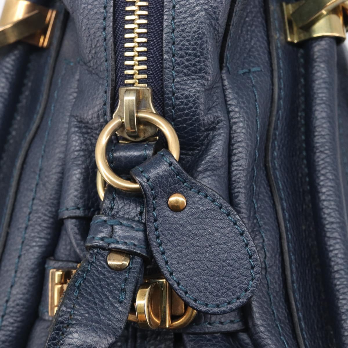 Chloe Paraty Hand Bag Leather 2way Navy Gold Auth 209959V