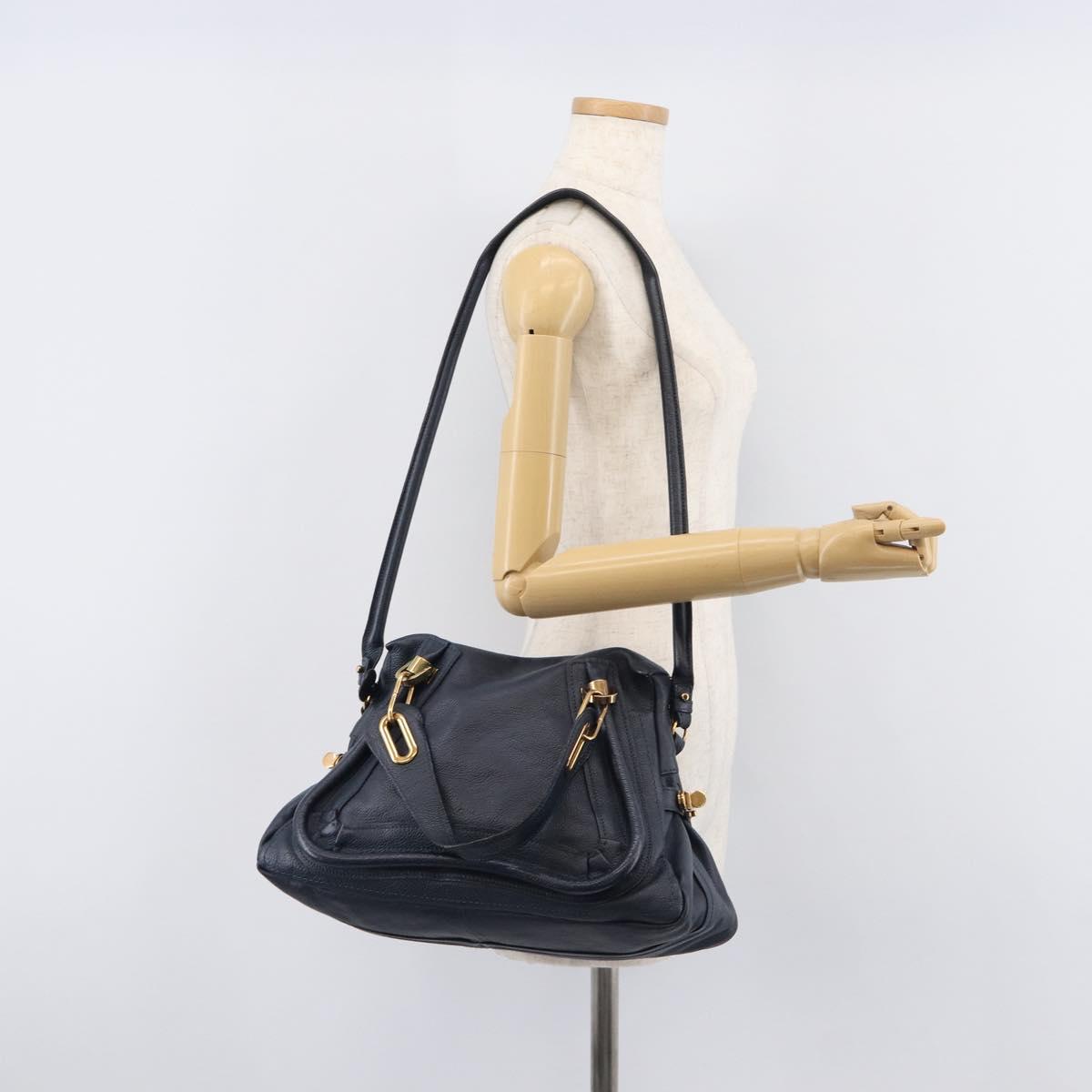 Chloe Paraty Hand Bag Leather 2way Navy Gold Auth 209959V