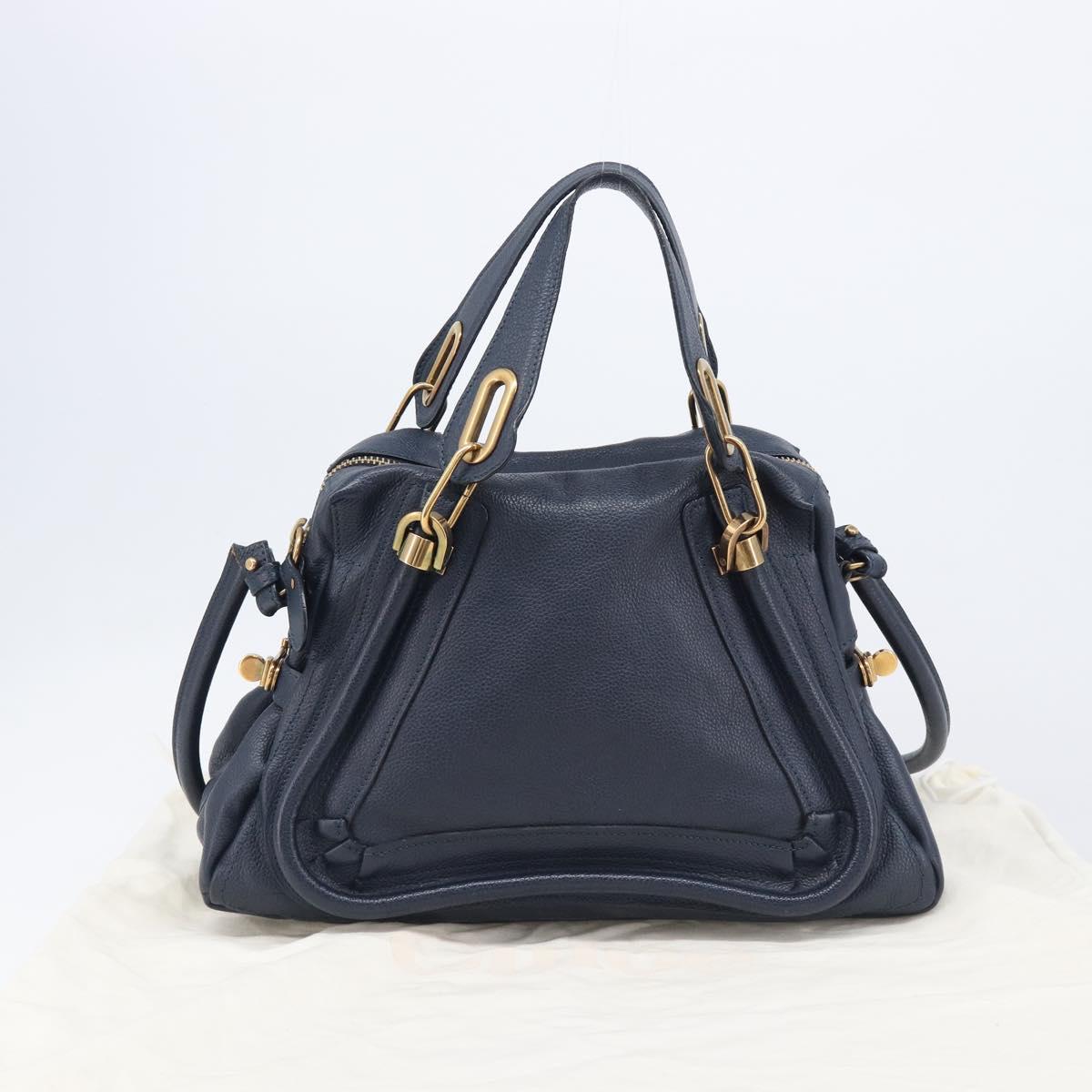 Chloe Paraty Hand Bag Leather 2way Navy Gold Auth 209959V
