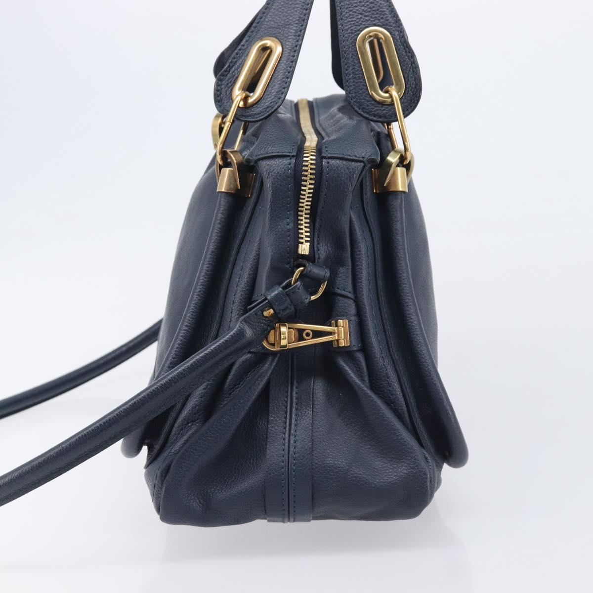 Chloe Paraty Hand Bag Leather 2way Navy Gold Auth 209959V