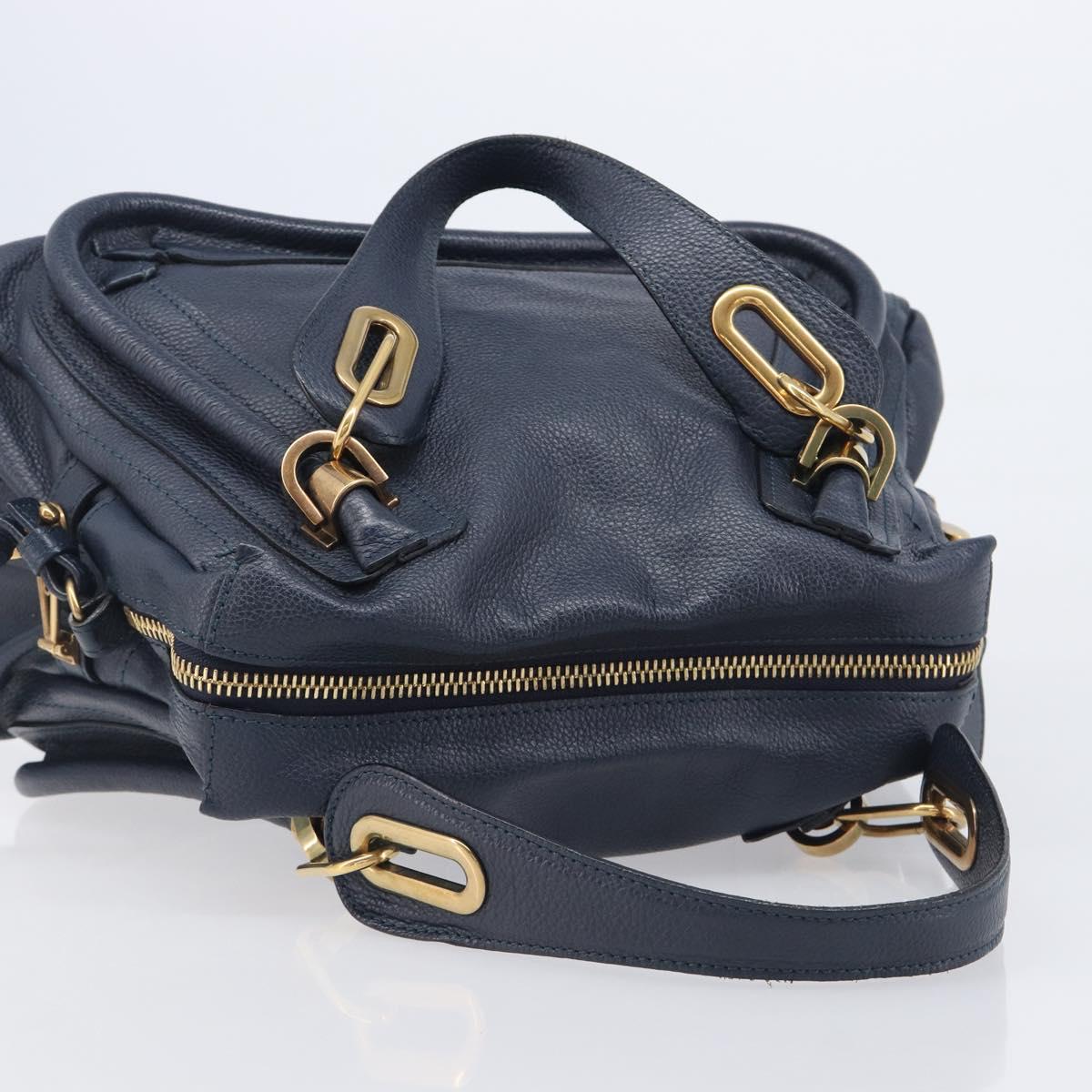 Chloe Paraty Hand Bag Leather 2way Navy Gold Auth 209959V
