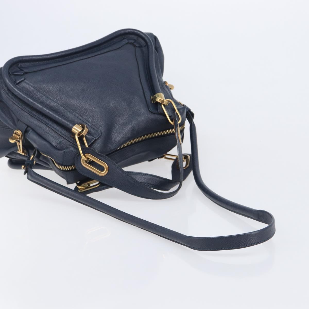 Chloe Paraty Hand Bag Leather 2way Navy Gold Auth 209959V