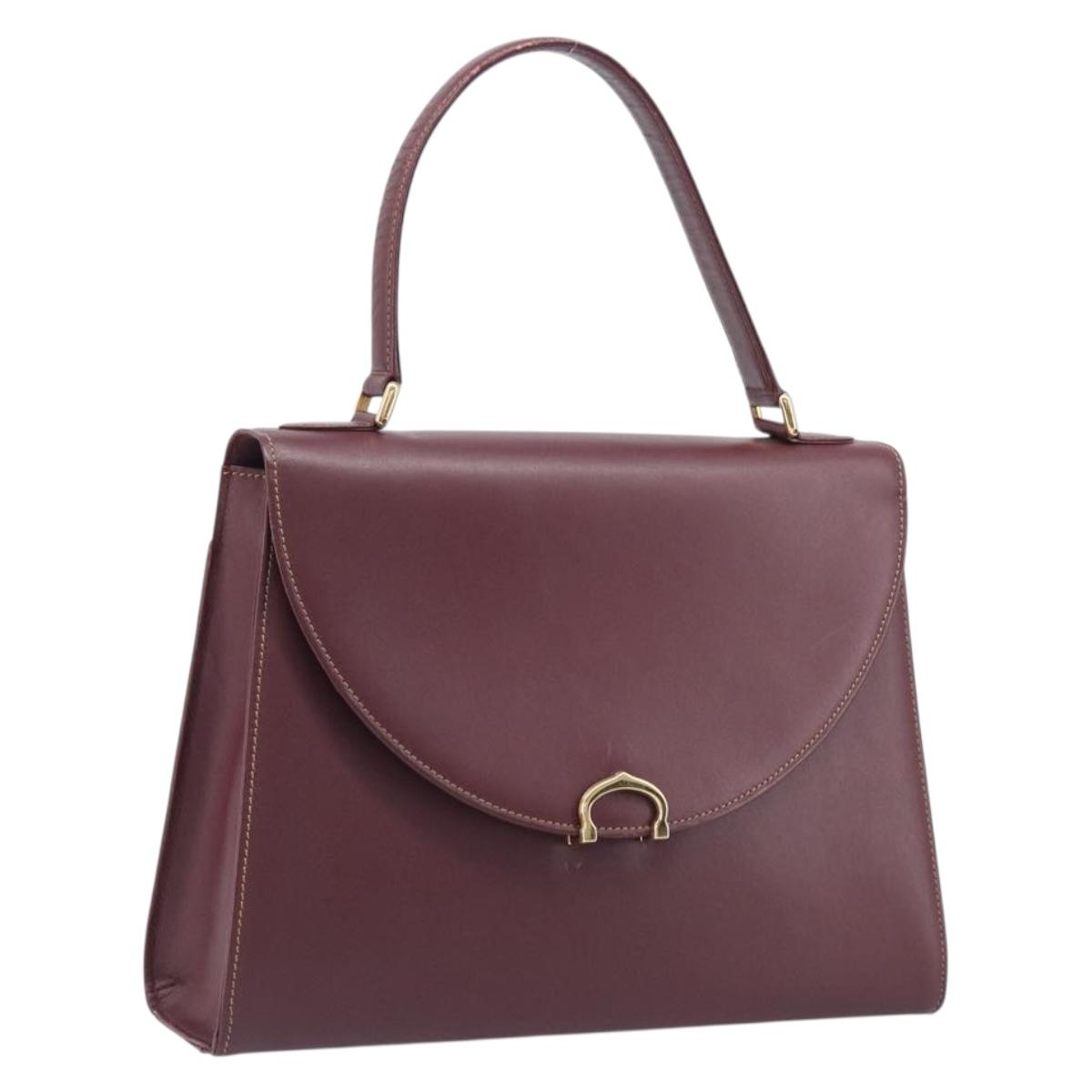 Cartier Must Line Hand Bag Leather Bordeaux Gold Auth 209960