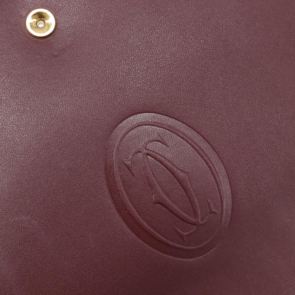 Cartier Must Line Hand Bag Leather Bordeaux Gold Auth 209960