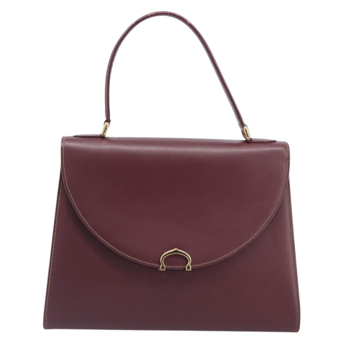 Cartier Must Line Hand Bag Leather Bordeaux Gold Auth 209960