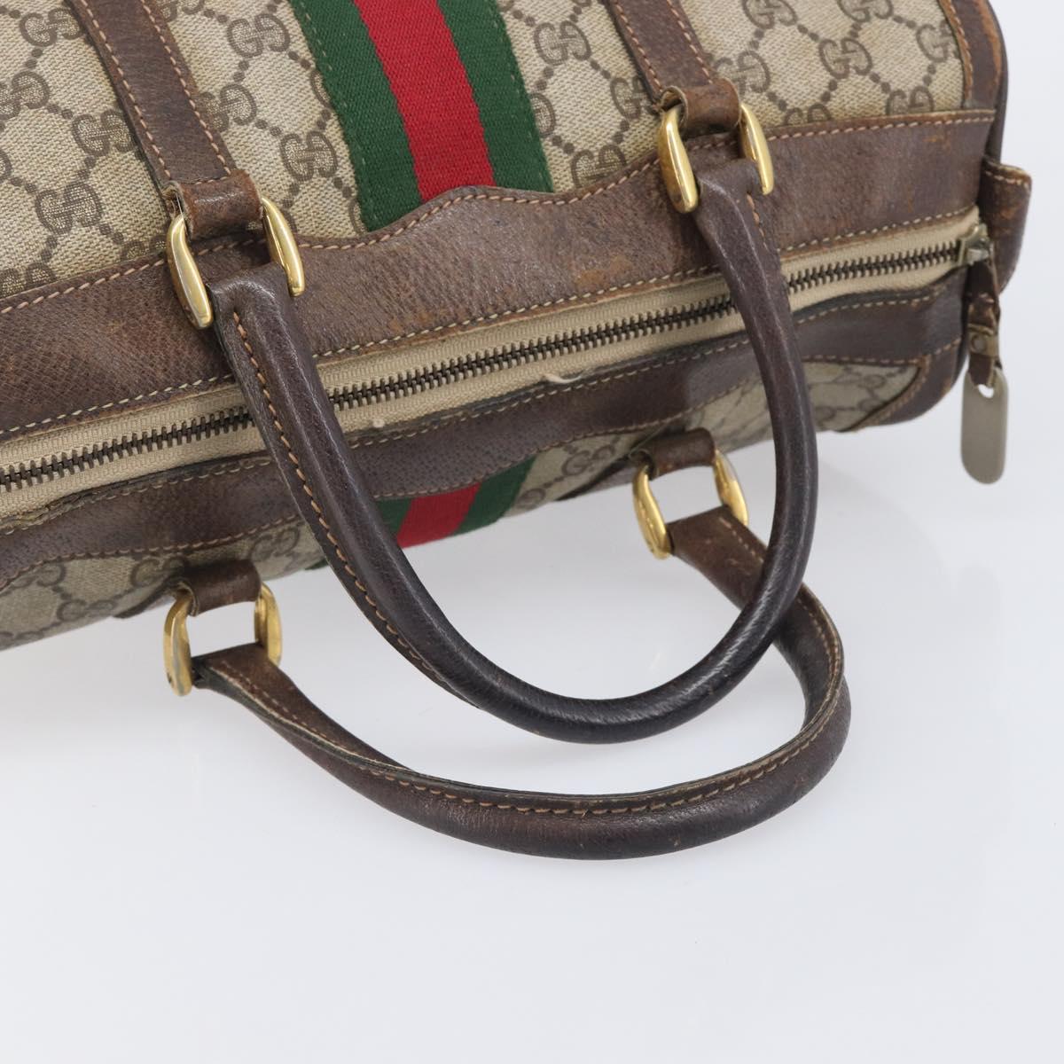 GUCCI GG Supreme Web Sherry Line Boston Bag PVC Beige Gold Auth 209967
