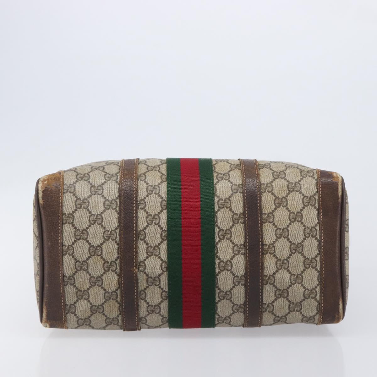 GUCCI GG Supreme Web Sherry Line Boston Bag PVC Beige Gold Auth 209967