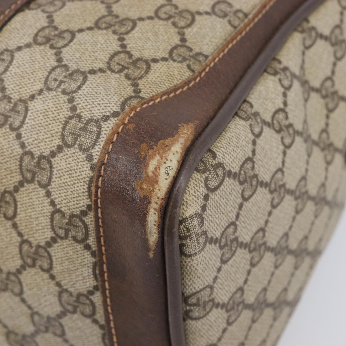 GUCCI GG Supreme Web Sherry Line Boston Bag PVC Beige Gold Auth 209967