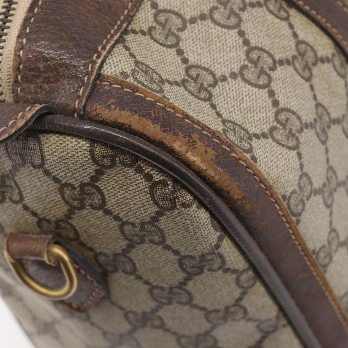 GUCCI GG Supreme Web Sherry Line Boston Bag PVC Beige Gold Auth 209967