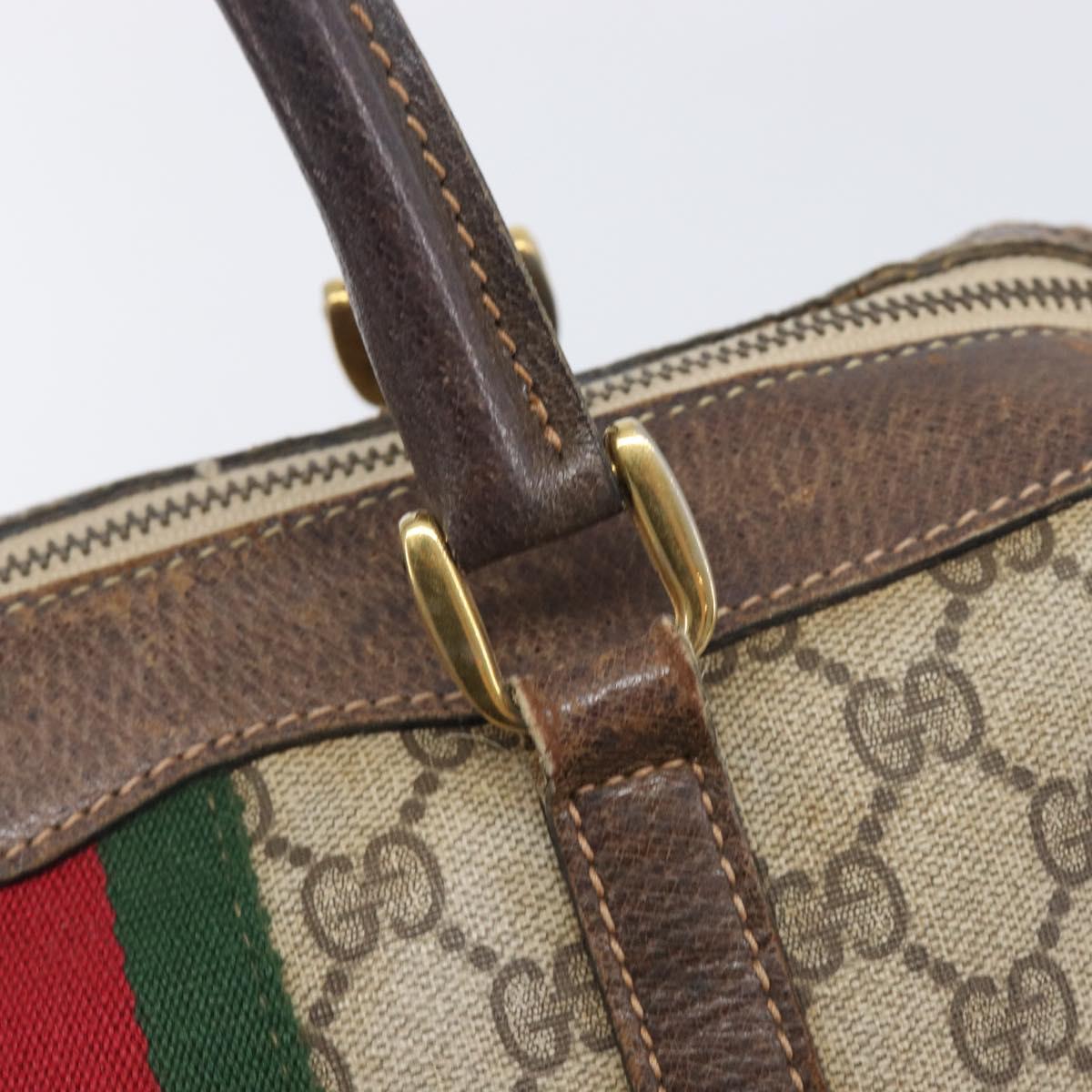 GUCCI GG Supreme Web Sherry Line Boston Bag PVC Beige Gold Auth 209967